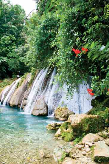 Reach Falls provide a picturesque hiking and swimming destination.